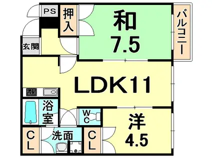 プレシードA・B棟(1LDK/2階)の間取り写真