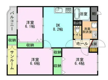 ユーミー北安江(3DK/3階)の間取り写真