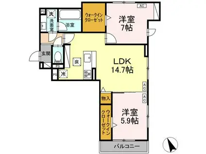 リエート(2LDK/1階)の間取り写真