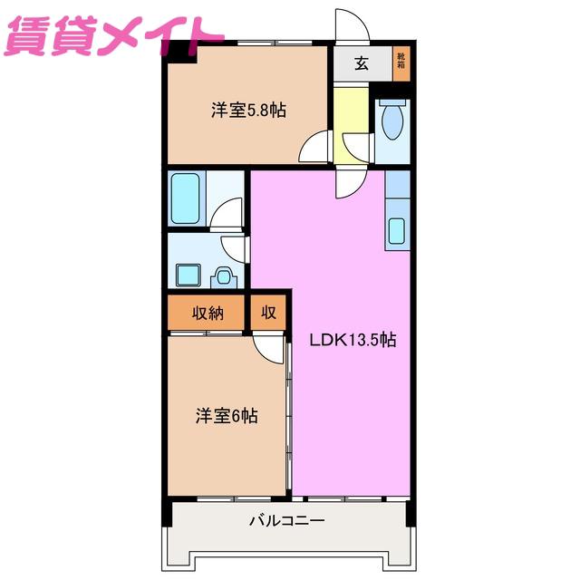 ペルシュワール長太ノ浦苑(2LDK/1階)の間取り写真