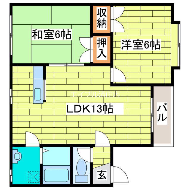 ウッディヴィレッヂA館(2LDK/2階)の間取り写真