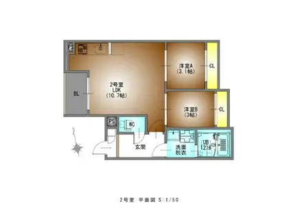 REGALESTささしまライブ駅南(2LDK/1階)の間取り写真