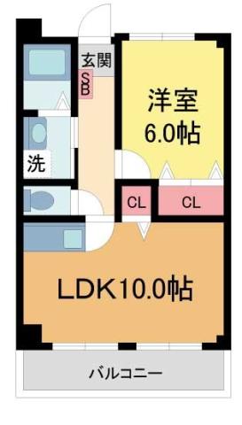 夙川若松ハイツ(1LDK/5階)の間取り写真