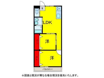LIKE三里塚(2LDK/3階)の間取り写真