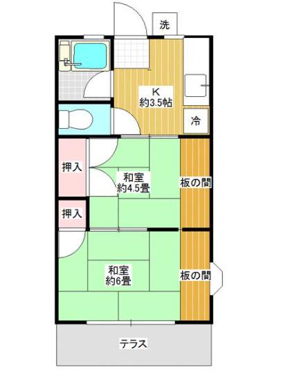シティーハイム健(2K/1階)の間取り写真