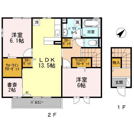 ヴィラ桜木 A棟(2LDK/2階)の間取り写真