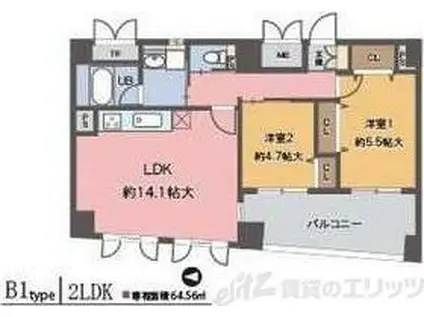 ラ・シャルム江坂公園(2LDK/5階)の間取り写真