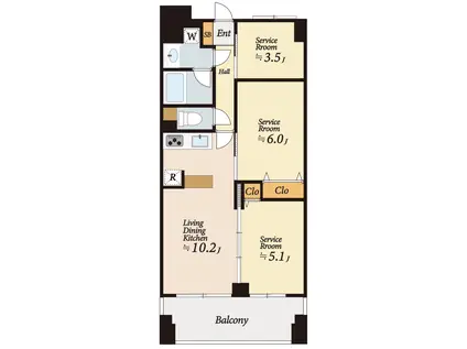コスモリード西馬込(2SLDK/6階)の間取り写真