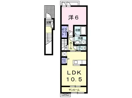 プリムローズ II B(1LDK/2階)の間取り写真