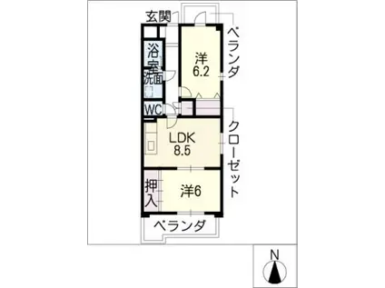 ベル・カルム千種(2LDK/4階)の間取り写真