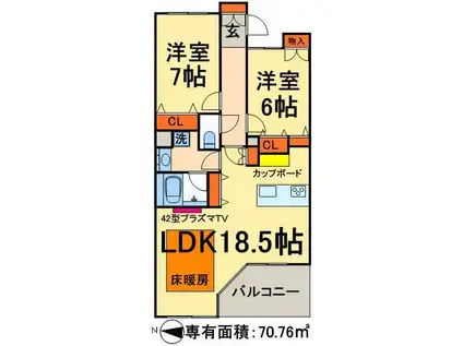 ロイヤルパークス西新井(2LDK/12階)の間取り写真