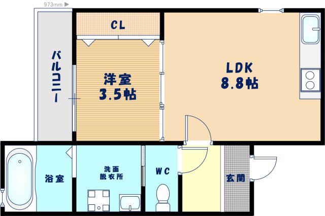 岩伸リバーコート住吉(1LDK/1階)の間取り写真