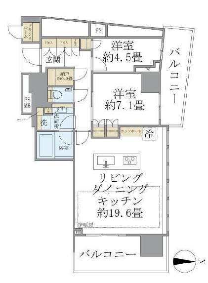 ブリリアタワー池袋(2SLDK/22階)の間取り写真