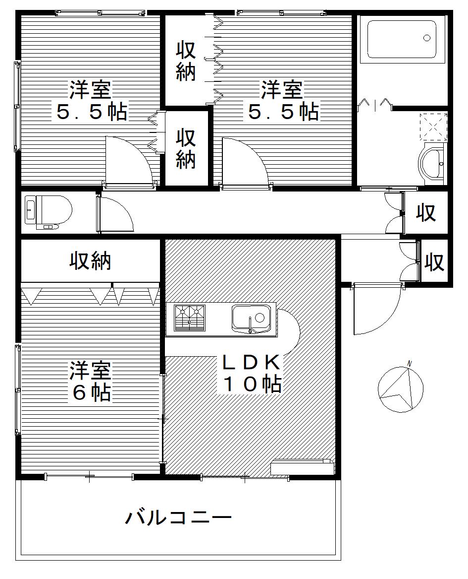 ハニーハウスA(3LDK/1階)の間取り写真