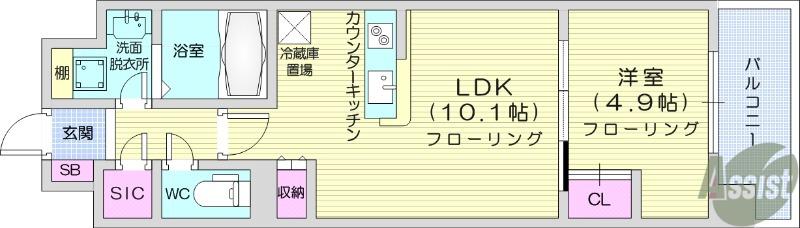 ロイヤルパークス仙台青葉通(1LDK/15階)の間取り写真