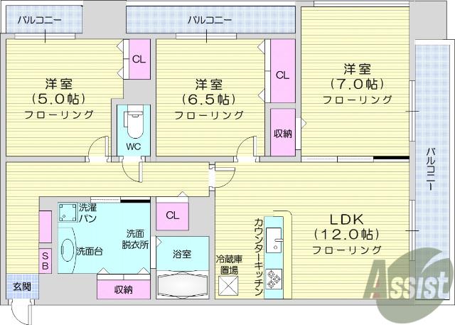 S-FORT榴岡公園(3LDK/12階)の間取り写真