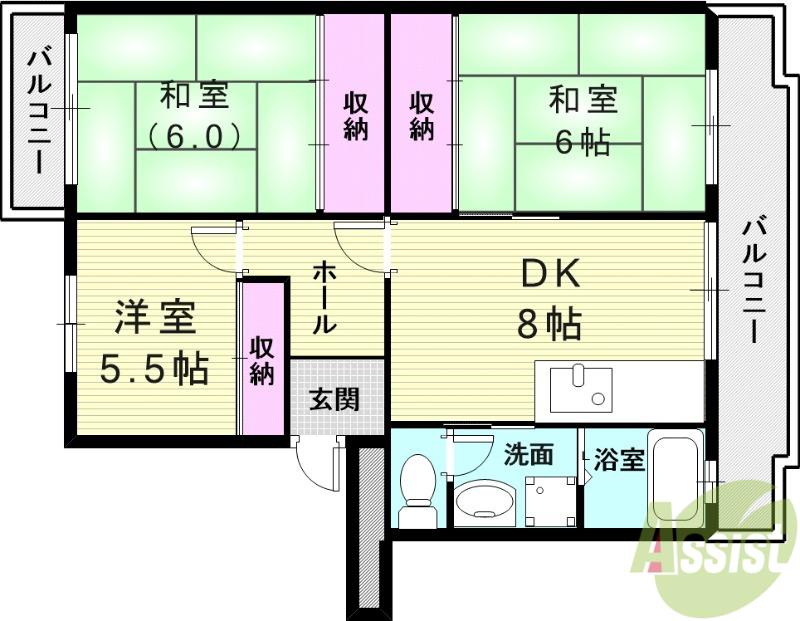 パストラル菅原Ⅱ(3DK/3階)の間取り写真