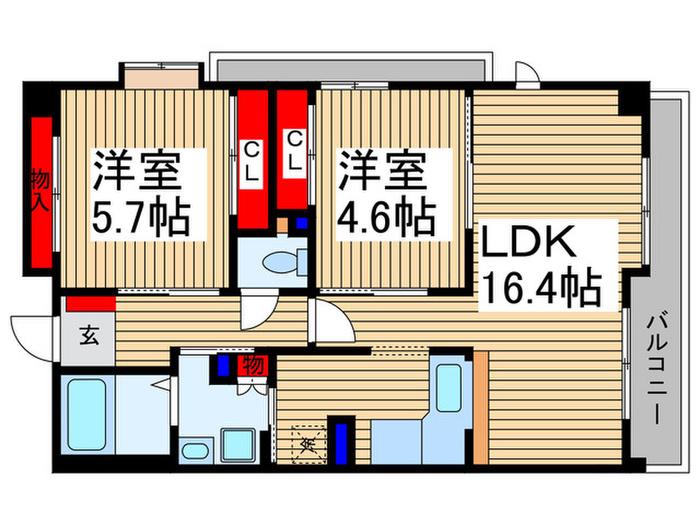 エーコー・カミキII(2LDK/4階)の間取り写真