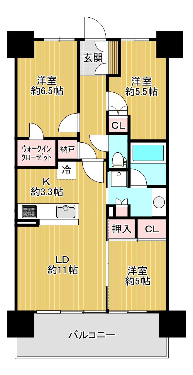 プラウド新潟米山(3LDK/11階)の間取り写真