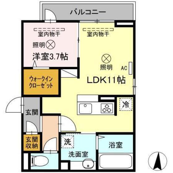 ONE WIDE 山本(1LDK/2階)の間取り写真