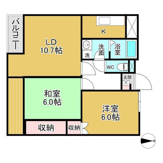 ニューハイツ綾(2LDK/3階)の間取り写真