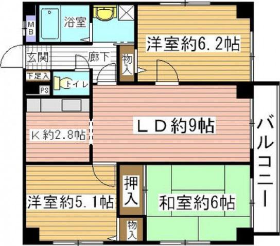 関本祇園ビル(3LDK/2階)の間取り写真