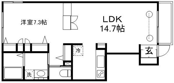 ラシュレ三鷹(1LDK/2階)の間取り写真