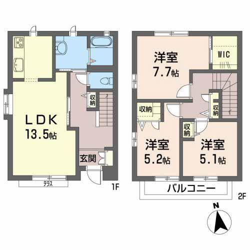 オーセントB(3LDK/1階)の間取り写真