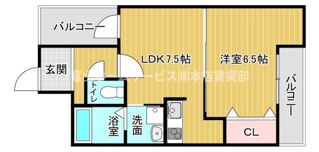 フジパレス清水丘II番館(1DK/3階)の間取り写真