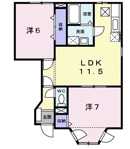 パステーク古川C棟(2LDK/1階)の間取り写真