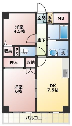 コーポラス花見川(2DK/4階)の間取り写真