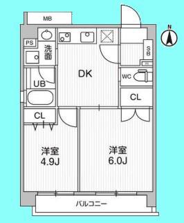 HF大森町レジデンス(2DK/4階)の間取り写真