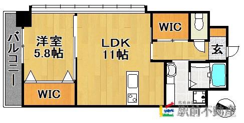 GRAND AI KURUME(1LDK/4階)の間取り写真