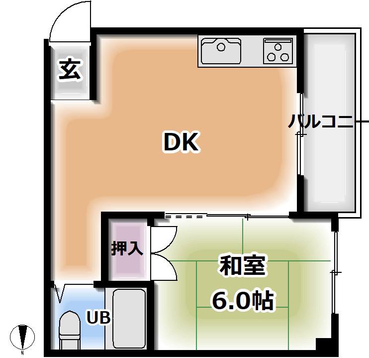 大久保大喜マンション(1DK/4階)の間取り写真