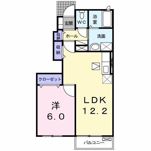 カーサプラシードB(1LDK/1階)の間取り写真