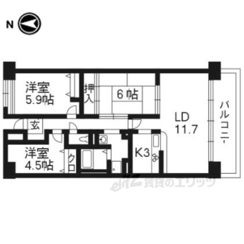 ベルヴィ草津(3LDK/7階)の間取り写真