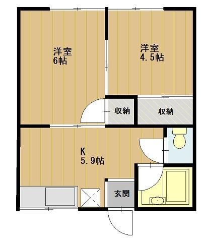 吉政ハイツ(2K/2階)の間取り写真