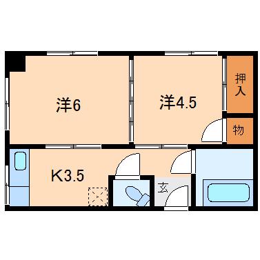 コーポ門川(2K/3階)の間取り写真