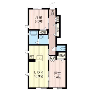 ベルメゾンの丘・下田島(2LDK/1階)の間取り写真
