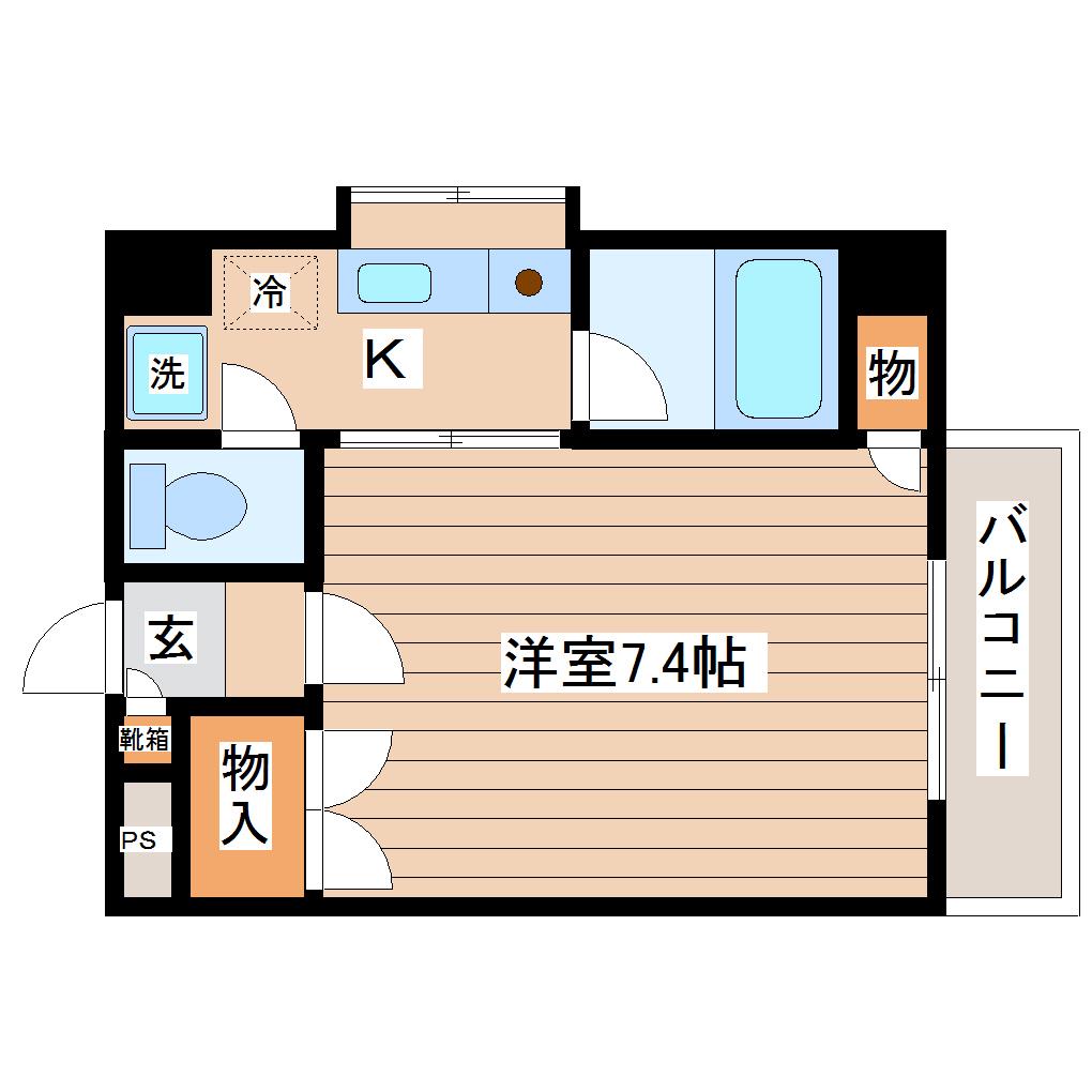 ハイアット台原(1K/2階)の間取り写真