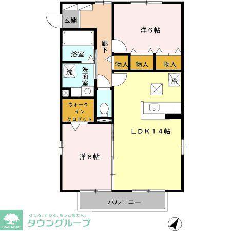 IスクエアWING(2LDK/1階)の間取り写真