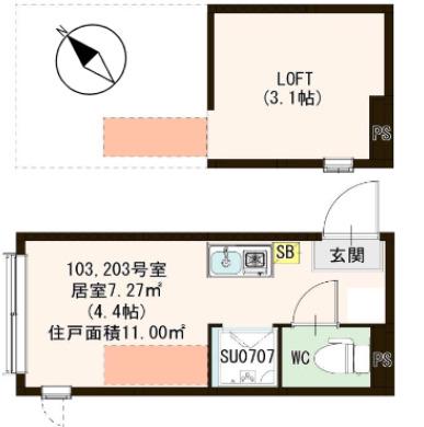 S.T RIVERSIDE(1K/2階)の間取り写真
