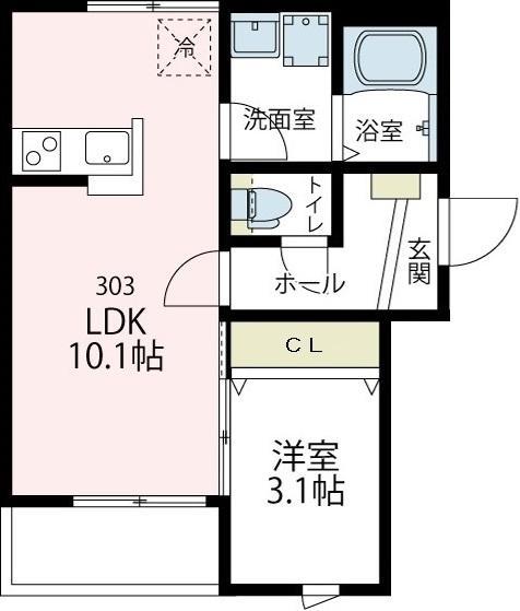 カーサブレッツァ(1DK/3階)の間取り写真