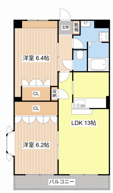 サン・クレールII(2LDK/2階)の間取り写真
