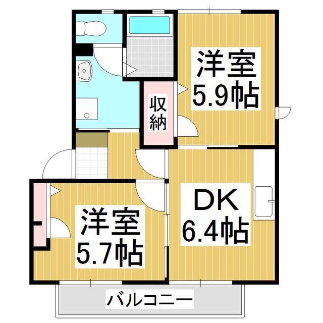 フォレスト エバー INN E(2DK/2階)の間取り写真