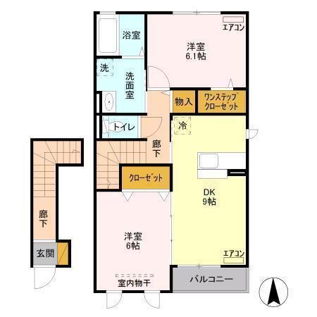ティアラ C(2DK/2階)の間取り写真