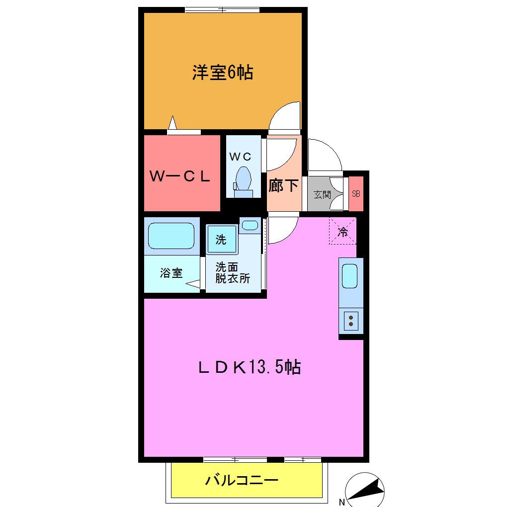 ウエストコート(1LDK/2階)の間取り写真