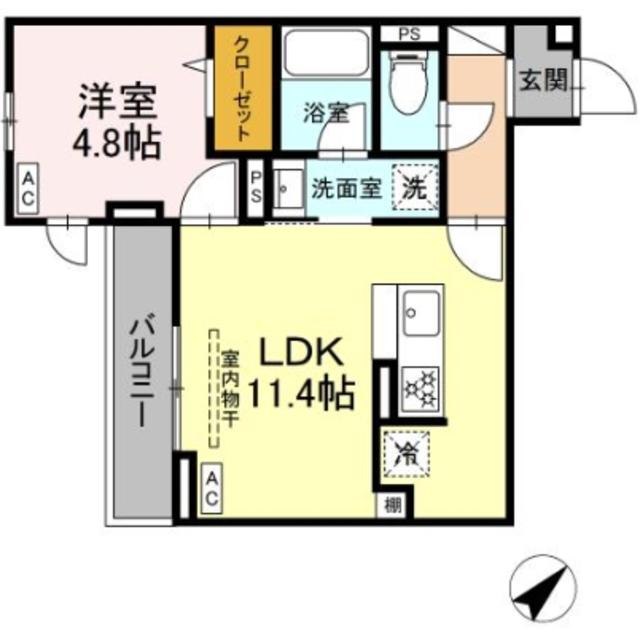 ジェルベーラ東柏ヶ谷(1LDK/2階)の間取り写真