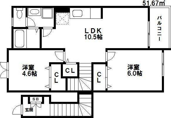 サンセールHN II(2LDK/2階)の間取り写真