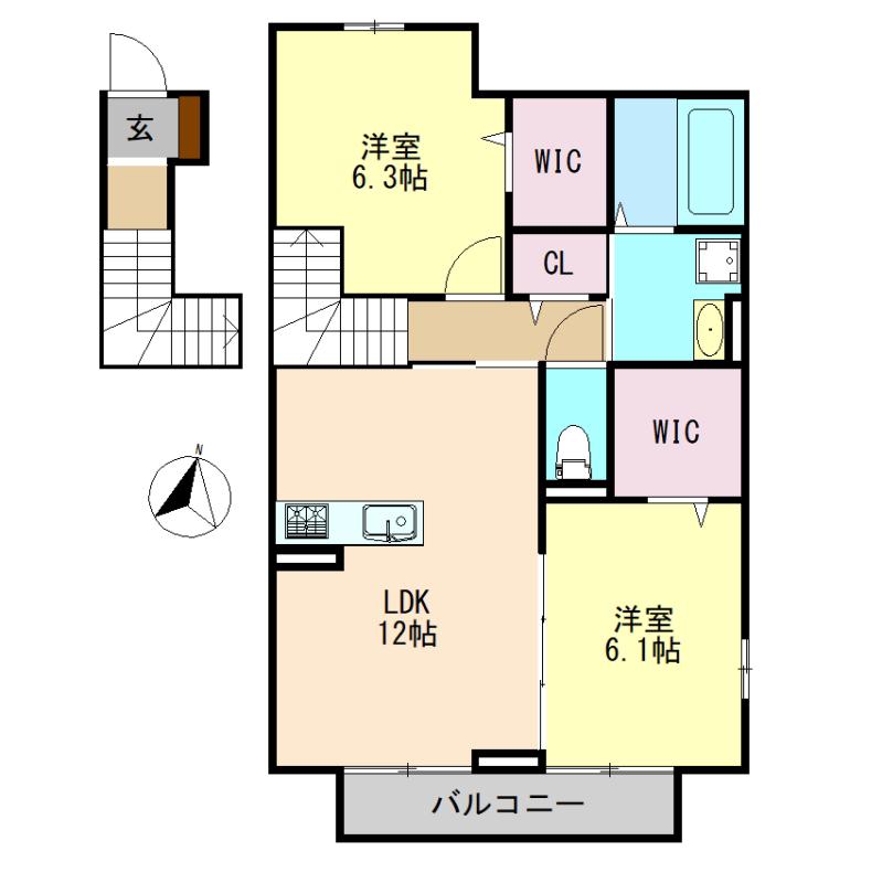 マリーゴールド B棟(2LDK/2階)の間取り写真